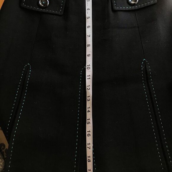 Per Se Unique Black wool lined skirt with turquoise stitching box pleats Size 8 - Picture 8 of 10